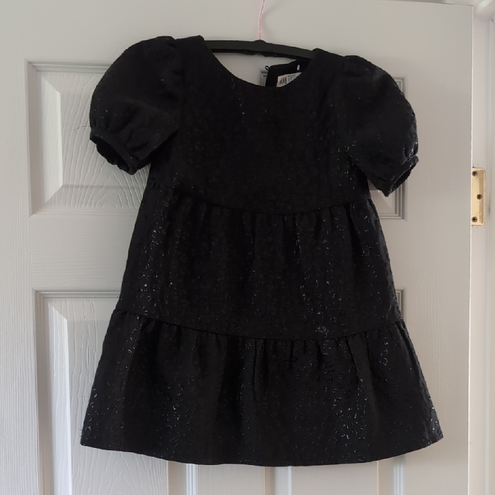 H&M Black Babydoll Dress with Puff Sleeves